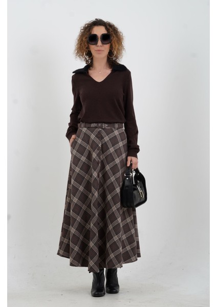 Koyu Kahve Ön V Özel Yaka Kazak fırsatları