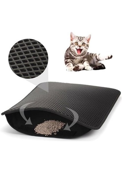 Dumles® Kedi Tuvalet Önü Kum Toplayıcı Temizleyici Elekli Gri Paspas