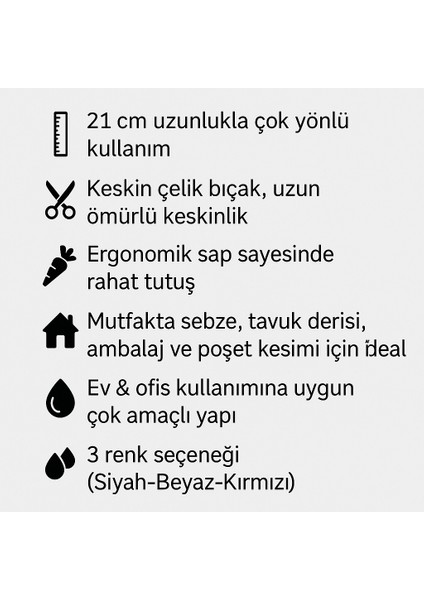 21 cm Mutfak & Ev Tipi Çok Amaçlı Makas – Siyah / Beyaz / Kırmızı (Household Scissors) fiyatları