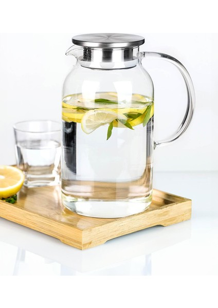 Borosilikat Cam Sürahi Karaf 1,5 Lt Metal Kapaklı