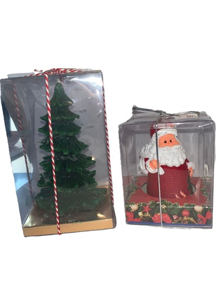 Yılbaşı Dekoratif Noel Baba Mum + Yılbaşı Ağacı Dekoratif Mum 2'sii Bir Arada