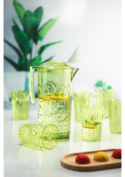 Akrilik Yeşil Sürahi 2,3 Lt ve 6'lı & Su Meşrubat Kahve Yanı Bardağı 400 ml Seti ( Cam Değildir ) fiyatları