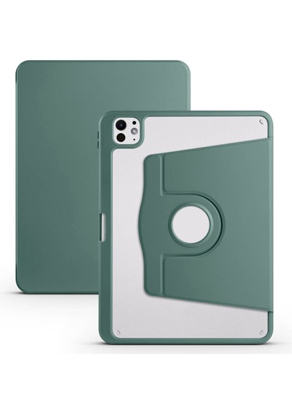 iPad Pro 11 2025 M5 Kılıf Termik Kalem Bölmeli Dönebilen Standlı Kılıf - Koyu Yeşil