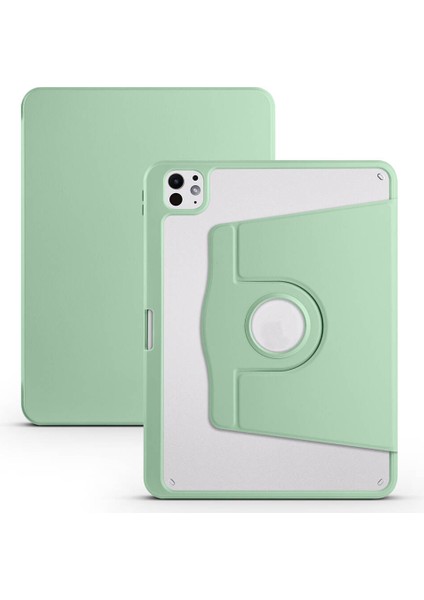 iPad Pro 11 2025 M5 Kılıf Termik Kalem Bölmeli Dönebilen Standlı Kılıf - Açık Yeşil