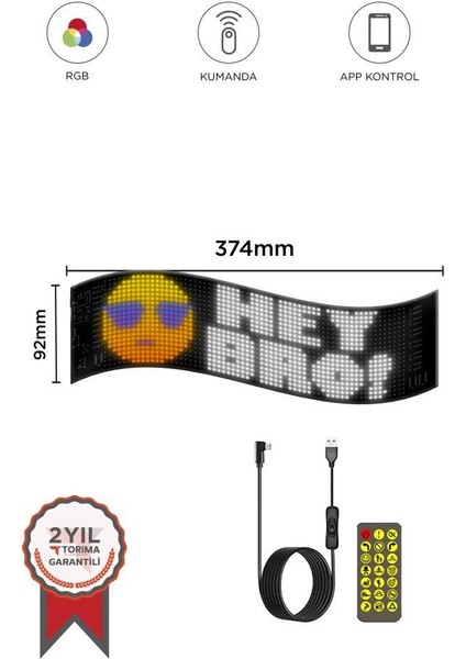 RP937 LED Panel 16X64CM Telefon Kontrollü Kayar LED Animasyon Aydınlatma