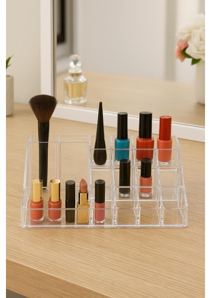 Şeffaf 16 Bölmeli Makyaj Organizeri Düzenleyici 12×22×8 cm fiyatları