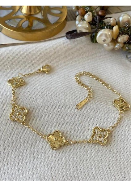 14K Taşlı Desenli Cleef Bileklik