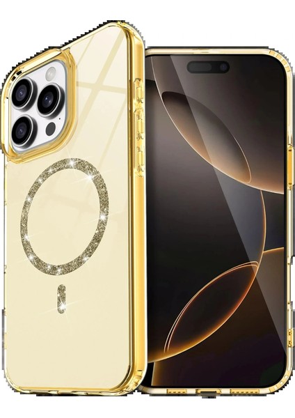 Apple iPhone 14 Pro Max Live Diamond Magsafe Kapak - Sarı