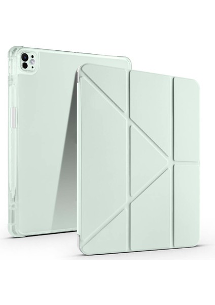 iPad Pro 13 2025 M5 Kılıf Tri Folding Kalem Bölmeli Standlı Kılıf - Açık Yeşil