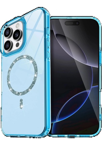 Apple iPhone 14 Pro Max Live Diamond Magsafe Kapak - Mavi