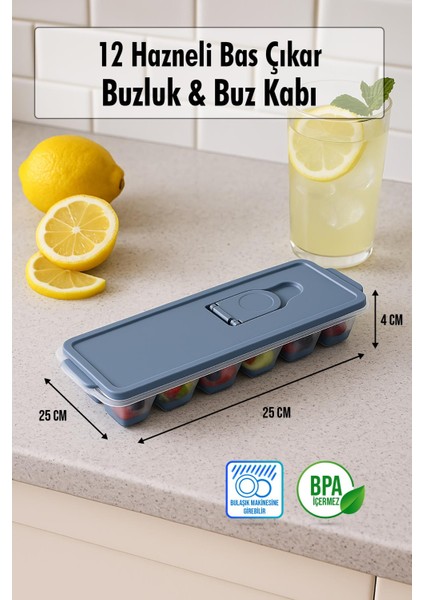 12 Hazneli Bas Çıkar Buzluk & Buz Kabı Yeşil