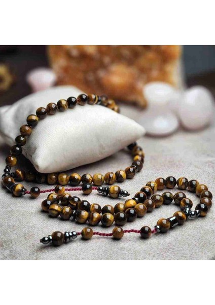 %100 Doğal Kaplan Gözü Taşı Tesbih Sistem Kamçılı