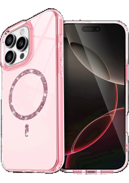 Apple iPhone 15 Pro Max Live Diamond Magsafe Kapak - Pembe