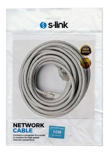 S-Link SL-CAT610 Gri̇ Cat6 10 Metre Kablo