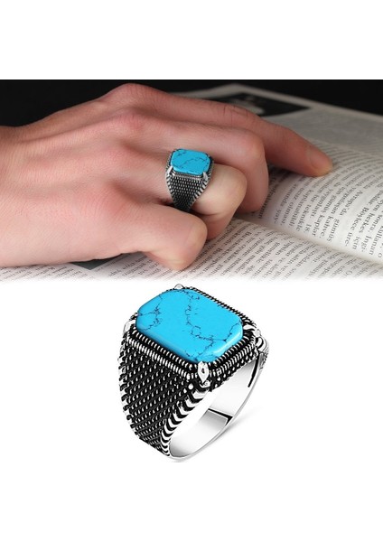 Firuze Taşlı Pençe Model 925 Ayar Erkek Gümüş Yüzük