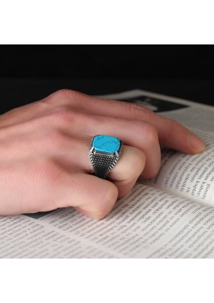 Firuze Taşlı Pençe Model 925 Ayar Erkek Gümüş Yüzük modelleri