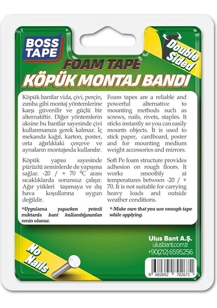 Tape 10 kg Köpük Montaj Aksesuar Yapıştırma Bandı 19MMX2MT modelleri