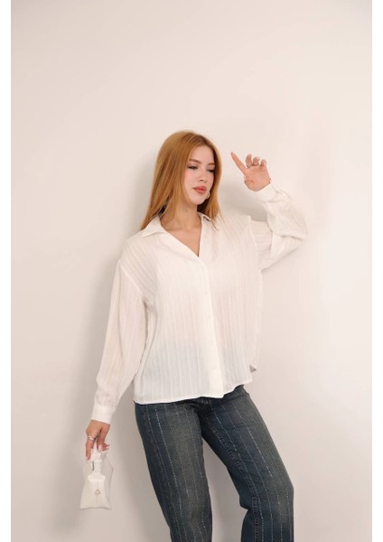 Drnds Kendinden Çizgili London Gömlek Beyaz (Beden: S)