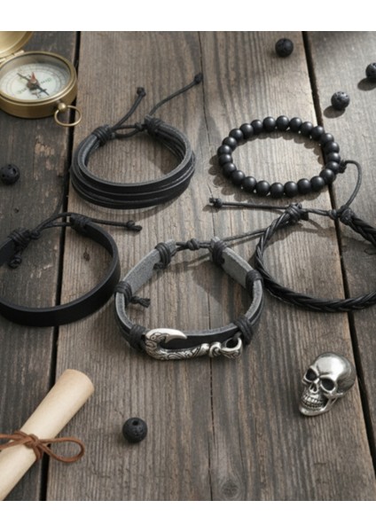 5'li Erkek Bileklik Denizci Kanca Tasarım Hakiki Deri Bileklik modelleri