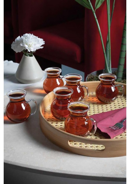 6'lı Keyfi Ala Borosilikat Cam Kulplu Çay Bardağı fiyatları