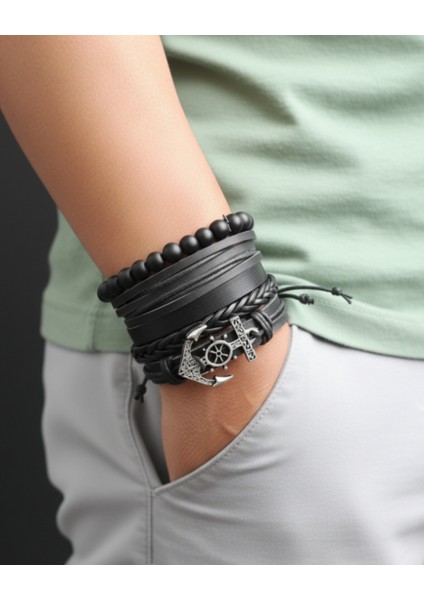 5'li Erkek Bileklik Denizci Çapa Tasarım Hakiki Deri Bileklik fiyatları