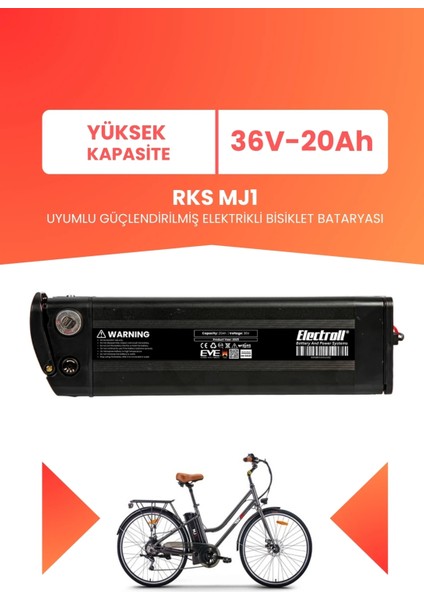 Rks Mj1 Uyumlu 36V 20AH (Yüksek Kapasite) Güçlendirilmiş Elektrikli Bisiklet Bataryası