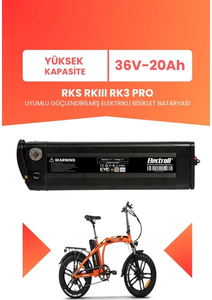 Rks Rkııı Rk3 Pro Uyumlu 36V 20AH (Yüksek Kapasite) Güçlendirilmiş Elektrikli Bisiklet Bataryası