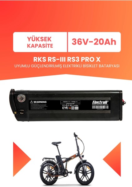 Rks Rs-Iıı Rs3 Pro x Uyumlu 36V 20AH (Yüksek Kapasite) Güçlendirilmiş Elektrikli Bisiklet Bataryası
