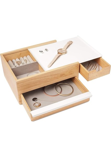 Twitter Tasarım Takı Kutusu Modern Takı Kutusu Secret Çatı Yüzükler, Bileklikler, Kolyeler, Küpeler ve Aksesuarlar Için, Ahşap/metal, Beyaz / Naturel, Büyük