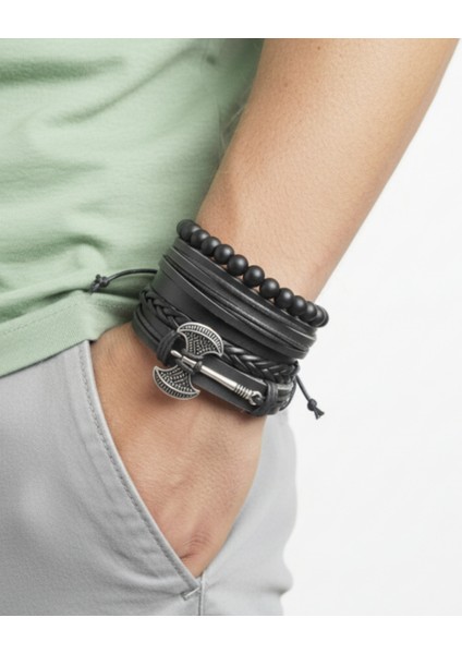 5'li Erkek Bileklik Çift Taraflı Balta Figürlü Hakiki Deri Bileklik fiyatları