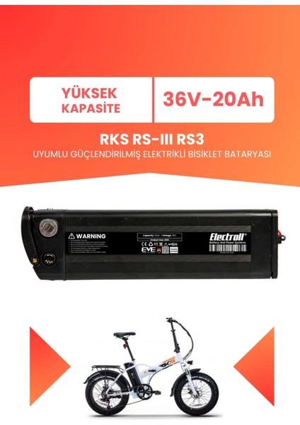 Rks Rs-Iıı Rs3 Uyumlu 36V 20AH (Yüksek Kapasite) Güçlendirilmiş Elektrikli Bisiklet Bataryası