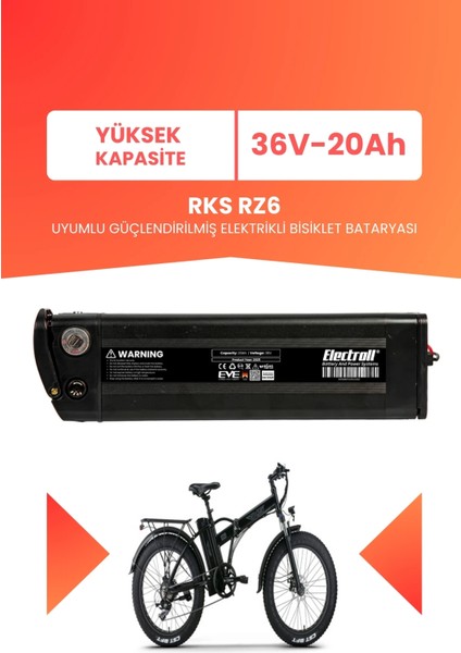Rks Rz6 Uyumlu 36V 20AH (Yüksek Kapasite) Güçlendirilmiş Elektrikli Bisiklet Bataryası