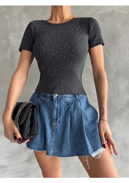 Drnds Önü Taşlı Antrasit Bluz S3512 (Beden: Standart)
