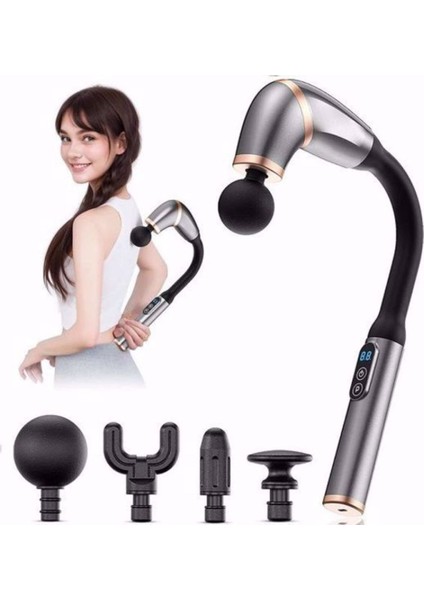 4 Farklı Başlıklı Uzun Saplı Derin Doku Masaj Tabancası, Boyun, Omuz ve Sırt Için Ergonomik Saplı Çoklu Masaj Modlu Taşınabilir Masaj Aleti