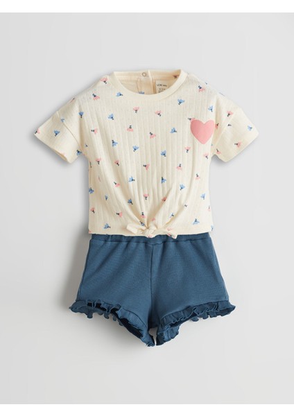 Yeni Sezon Beli Lastikli Kız Bebek Tişört ve Şort 2'li