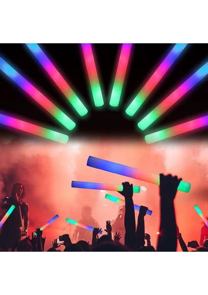 LED Işıklı 3 Modlu Kauçuk Işıklı Sünger Parti Çubuk Sopa - 46 cm (6 Lı Paket)