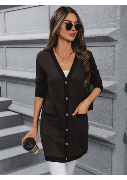 Kadın Uzun Kollu Cepli Önden Düğmeli Uzun Modal Ceket Hırka fırsatları