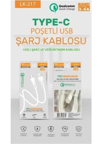 Type-C USB Şarj Kablosu 3.4A, 20W, 1mt