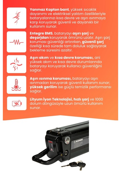 Soultech BIKE-001 Uyumlu 36V 20AH (Yüksek Kapasite) Güçlendirilmiş Elektrikli Bisiklet Bataryası modelleri