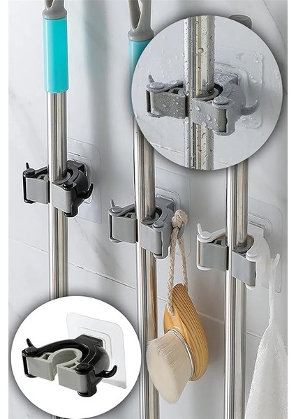 Süpürge Fırça ve Mop Askısı Sap Tutucu Mutfak Banyo Askı 2 Adet
