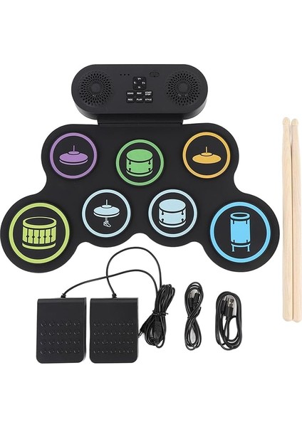 Set Çift Hoparlör Mıdı Elektrik Dur Pad, 3,5 mm Jack Şarj Edilebilir Roll Up Kiti Profesyoneller ve Yeni Başlayanlar Için