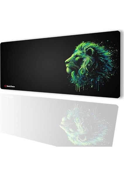 Ultragrand Siyah ve Neon Yeşili Aslan Dikişsiz Xxl Gaming Oyuncu Masaüstü Klavye Mouse Pad 40X90CM