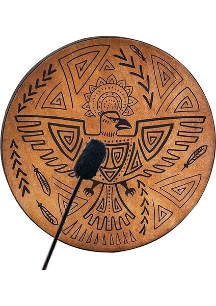 Şaman Davul, 10 Inç Şaman Kuş Desenli El Yapımı Şaman Davul Davul Sopa, Manevi Enstrüman, Zarif Görünüm, Sibirya Davul Ruhu Müzik Sembolü