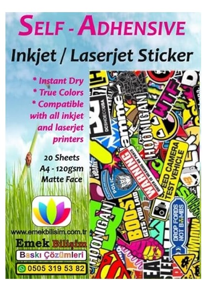 ve Laser Uyumlu Sticker Güçlü Yapışkanlı A4 Etiket Kağıdı Mat Yüzeyli 120GSM (20 Yaprak) modelleri