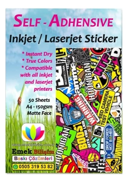 ve Laser Uyumlu Sticker Güçlü Yapışkanlı A4 Etiket Kağıdı Mat Yüzeyli 120GSM (20 Yaprak) fırsatları