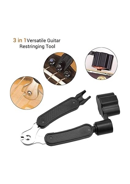 Gitar Tel Mili, 3'ü 1 Arada Tel Krankı, Tel Kesici, Tel Çekici, Gitar Için Çok Fonksiyonlu Onarım Aleti, Siyah fırsatları