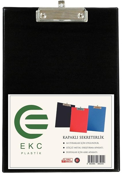 Plastik - A4 Kapaklı Sekreterlik Siyah, Bloknot Yazı Tablası, Clipboard