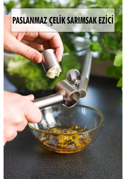 Hazneli Paslanmaz Metal Sarımsak ve Zencefil Ezici Doğrayıcı