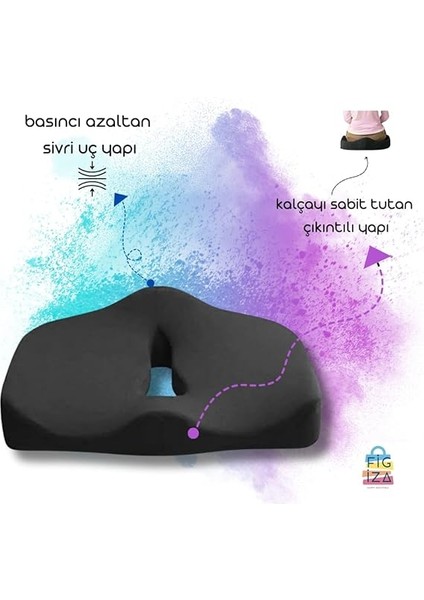 Ortopedik Basur Minderi Visco Posture Lüks Ortopedik Oturma Minderi, Figiza, Siyah, Standart fırsatları