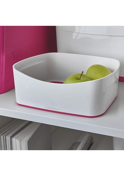 52571023 A5 Mybox Masaüstü Saklama Kutusu, Parlak Görünüm, Plastik, Beyaz/metalik Pembe indirimleri